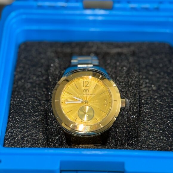 TechnoMarine Moonsun TM-117030 Gold Stainless Steel Watch 42mm NWT Box - Picture 2 of 6